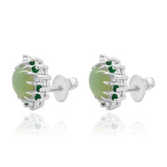 14 Karat White Gold Linde Star Sapphire, Emerald, and Diamond Stud Earrings