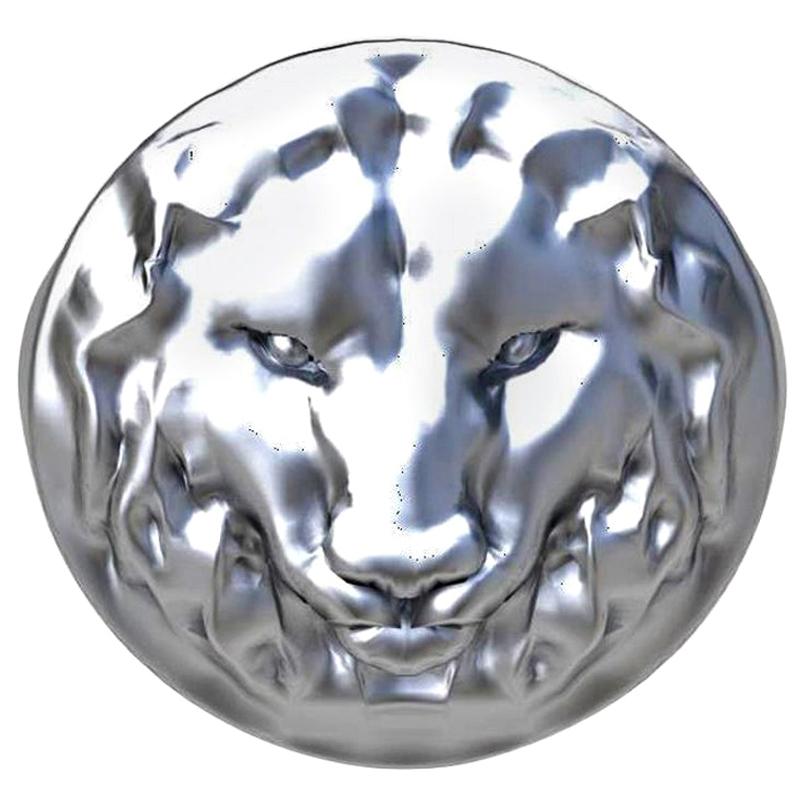 En vente :  Bague sigillaire en or blanc 14 carats représentant un lion judaïque