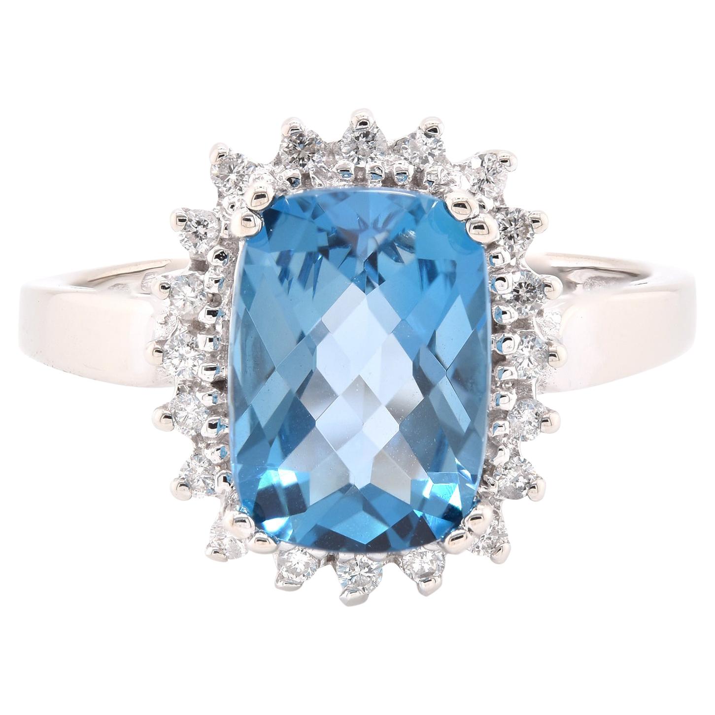 Gauthier 14 Karat White Gold Blue Topaz and Diamond X Ring For Sale at ...