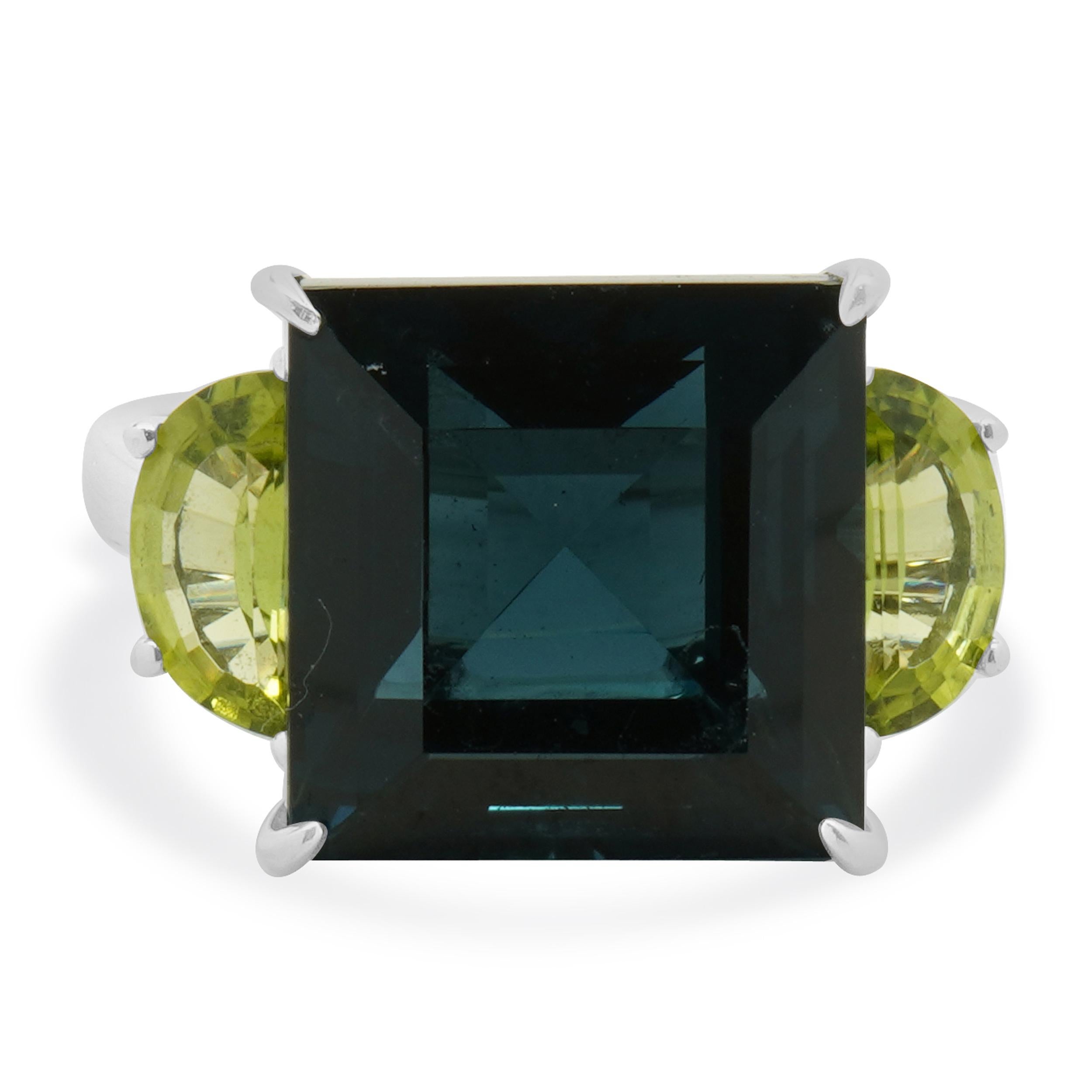 14 Karat White Gold London Blue Topaz and Peridot Ring