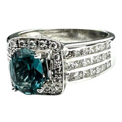 London Blue Topaz and Diamond Halo Ring in 14K White Gold, 1.10ct