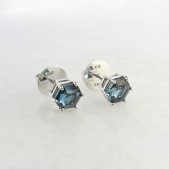 14 Karat White Gold London Blue Topaz Studs