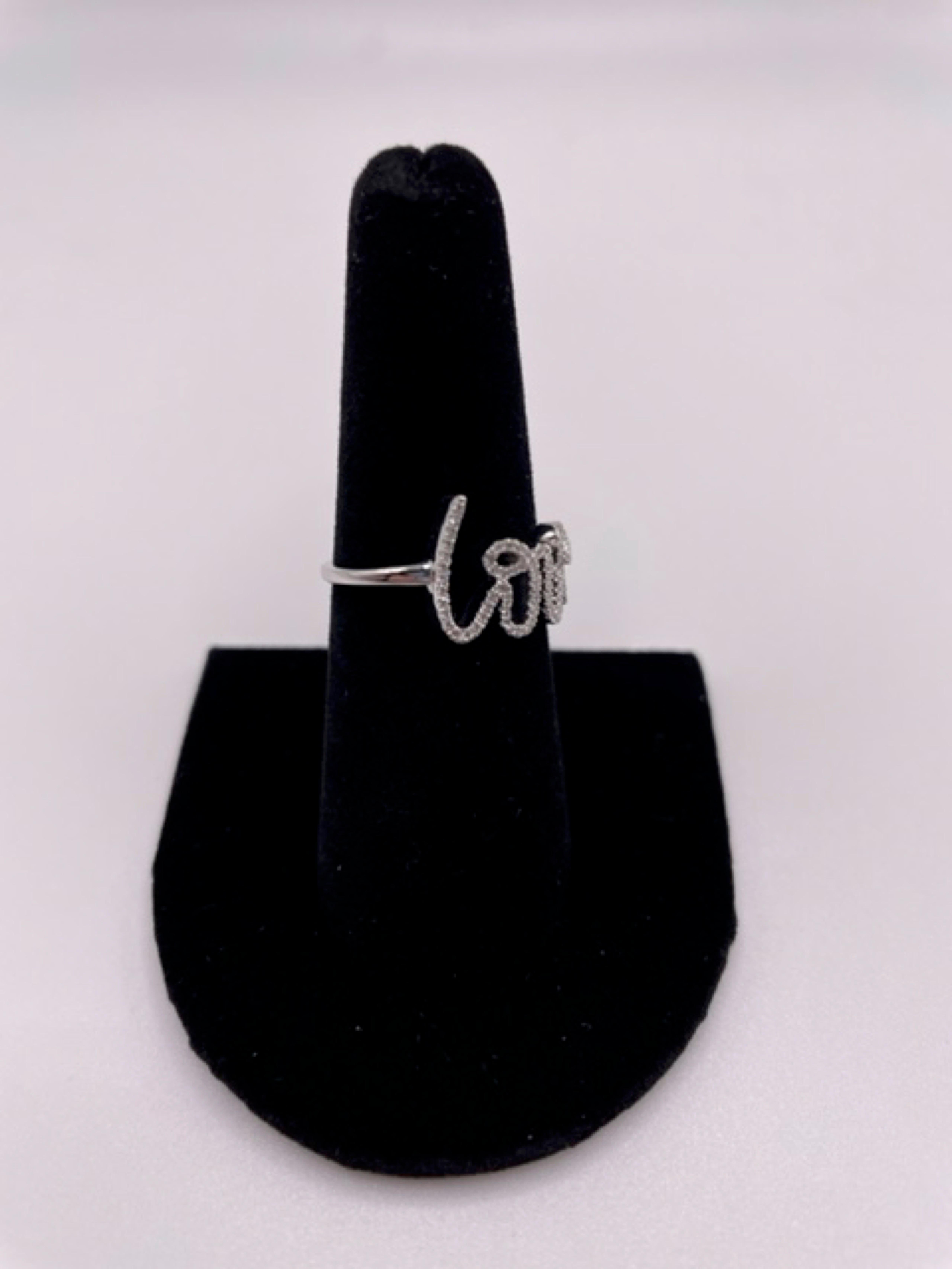 Modern 14 Karat White Gold Love Diamond Ring For Sale