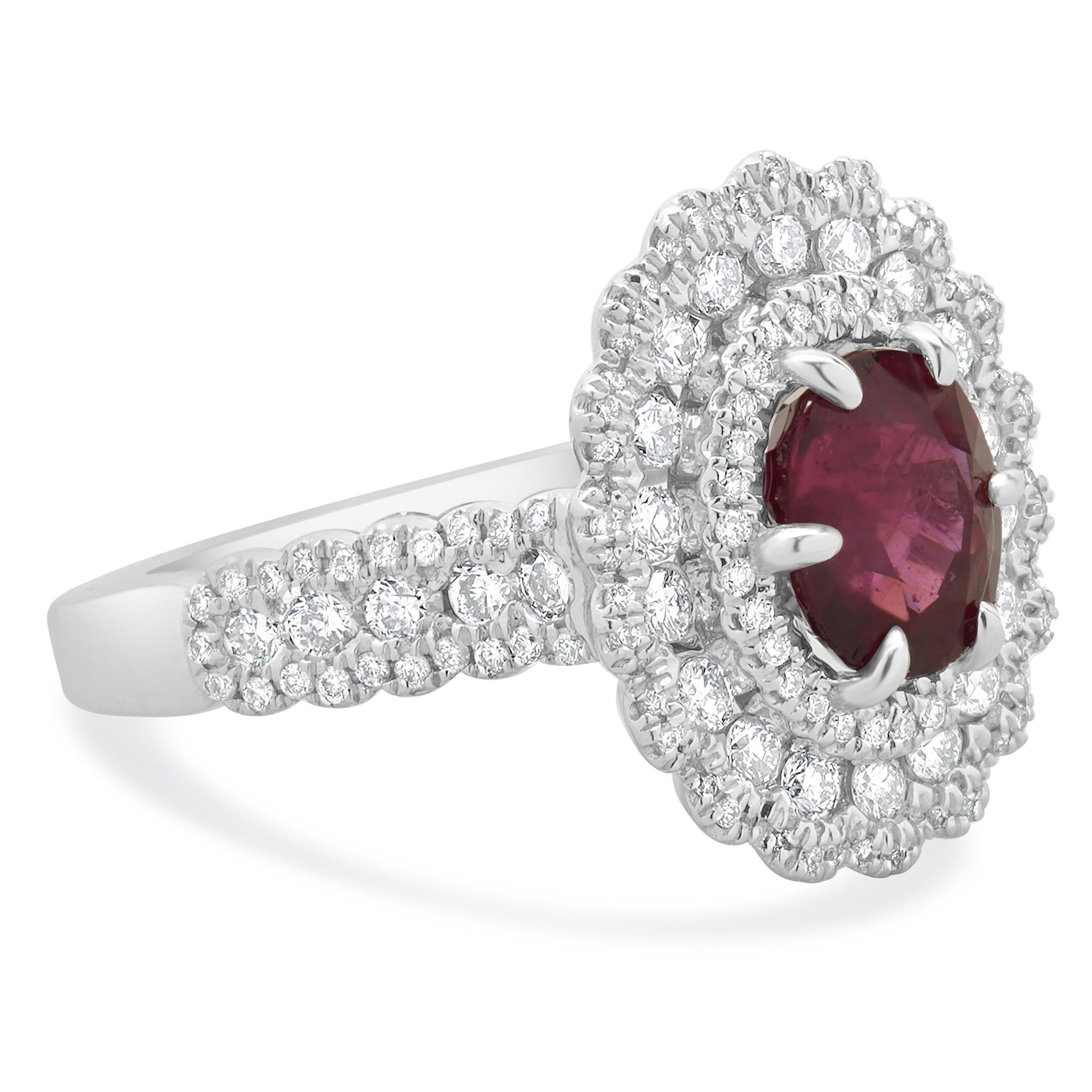 14 Karat White Gold Madagascar Ruby and Diamond Ring In Excellent Condition For Sale In Scottsdale, AZ