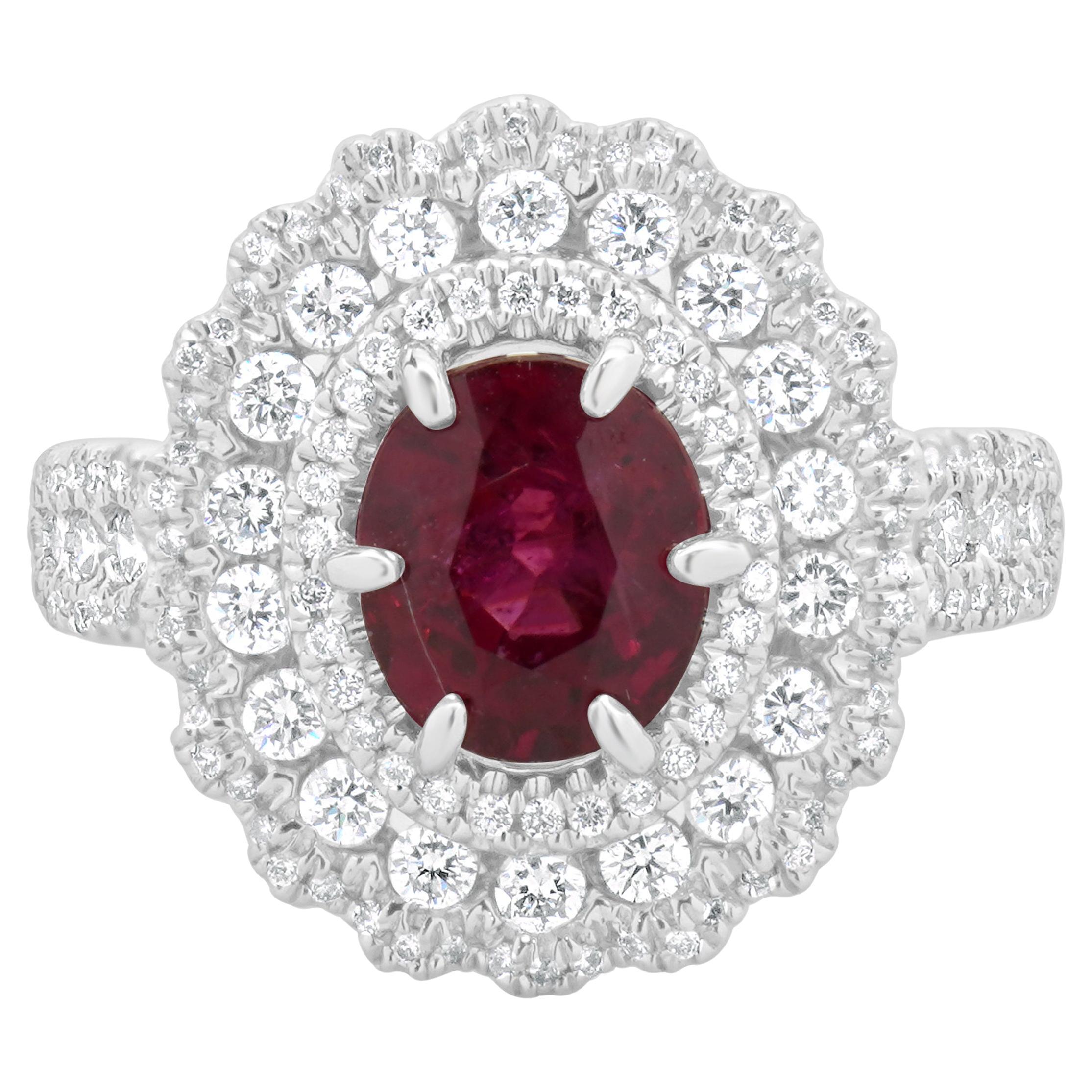 14 Karat White Gold Madagascar Ruby and Diamond Ring For Sale