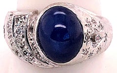 14 Karat White Gold Malachite Cabochon Center Ring with Diamond Accents