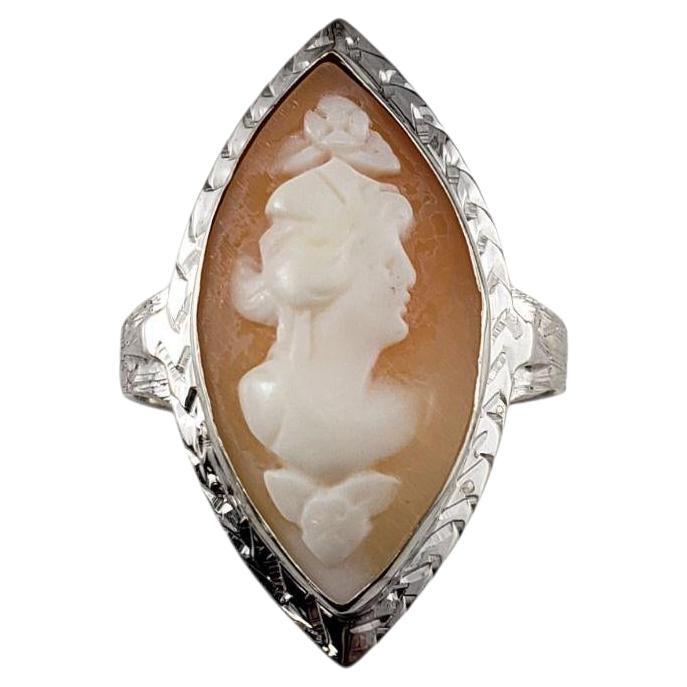 14 Karat White Gold Marquis Shape Cameo Ring Size 4.5-4.75 #21241 For Sale