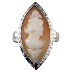 14 Karat Weißgold Marquiseschliff Kamee-Ring Größe 4,5-4.75 #21241
