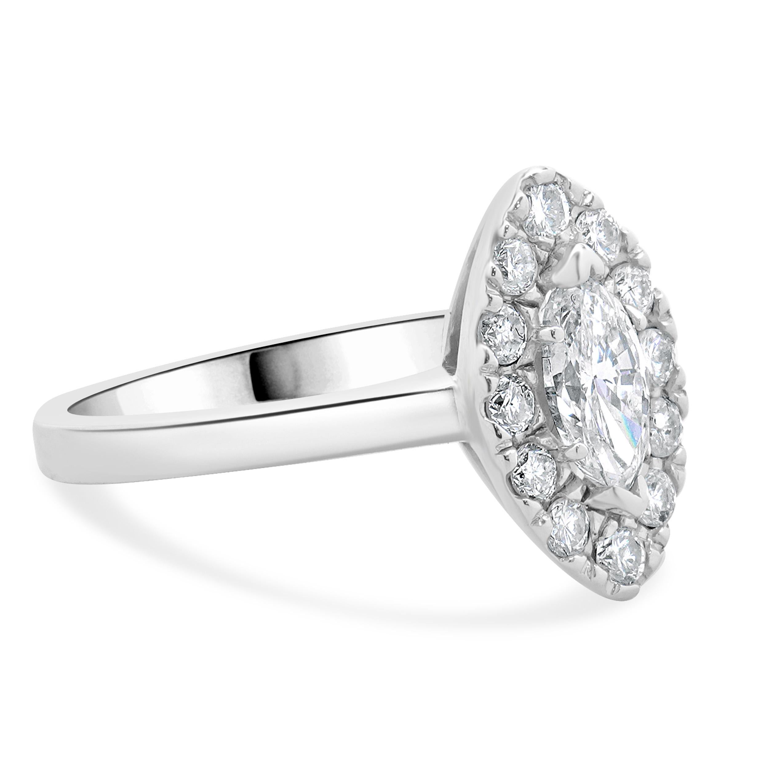 Women's 14 Karat White Gold Marquise Cut Diamond Engagement Ring For Sale