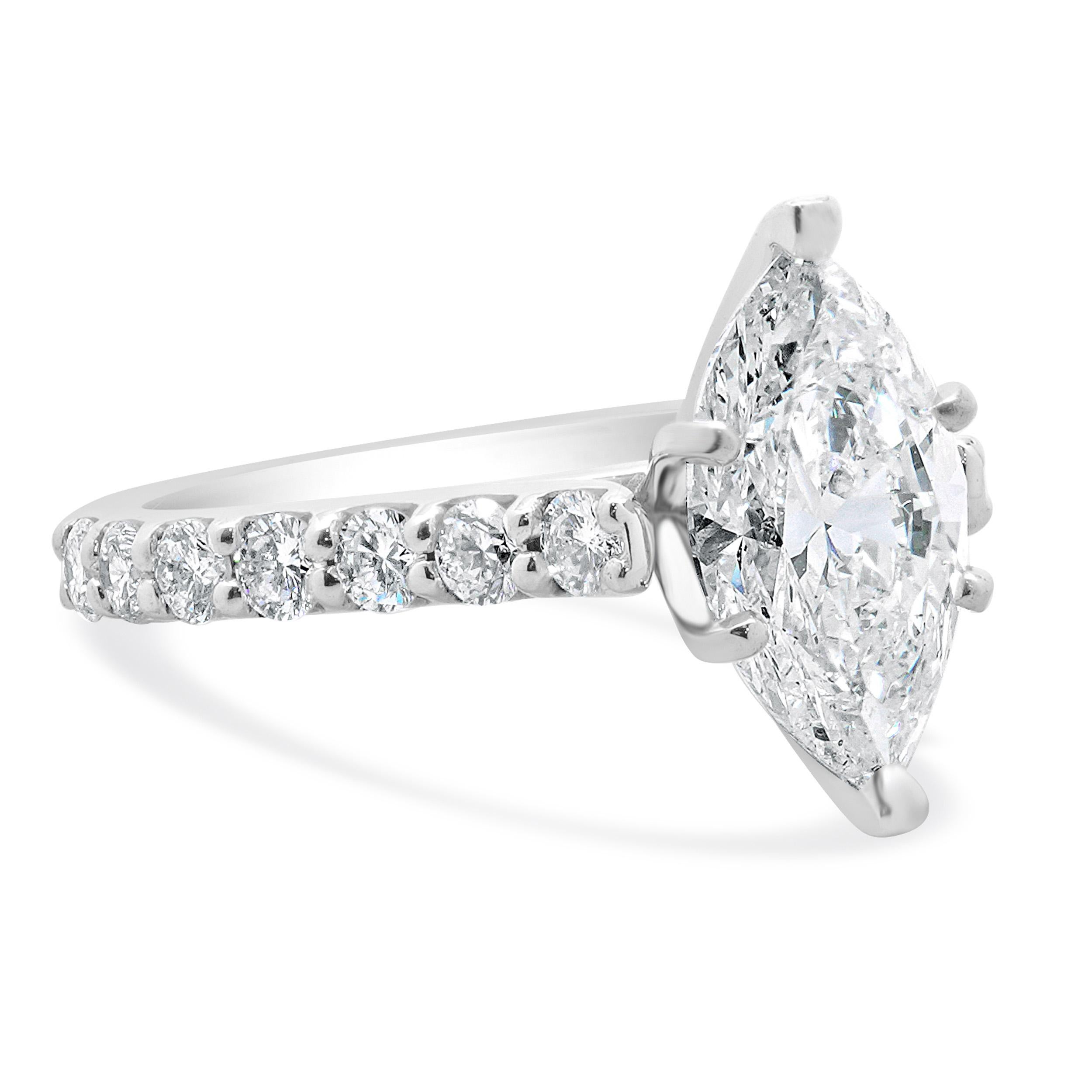 Women's 14 Karat White Gold Marquise Cut Diamond Engagement Ring For Sale