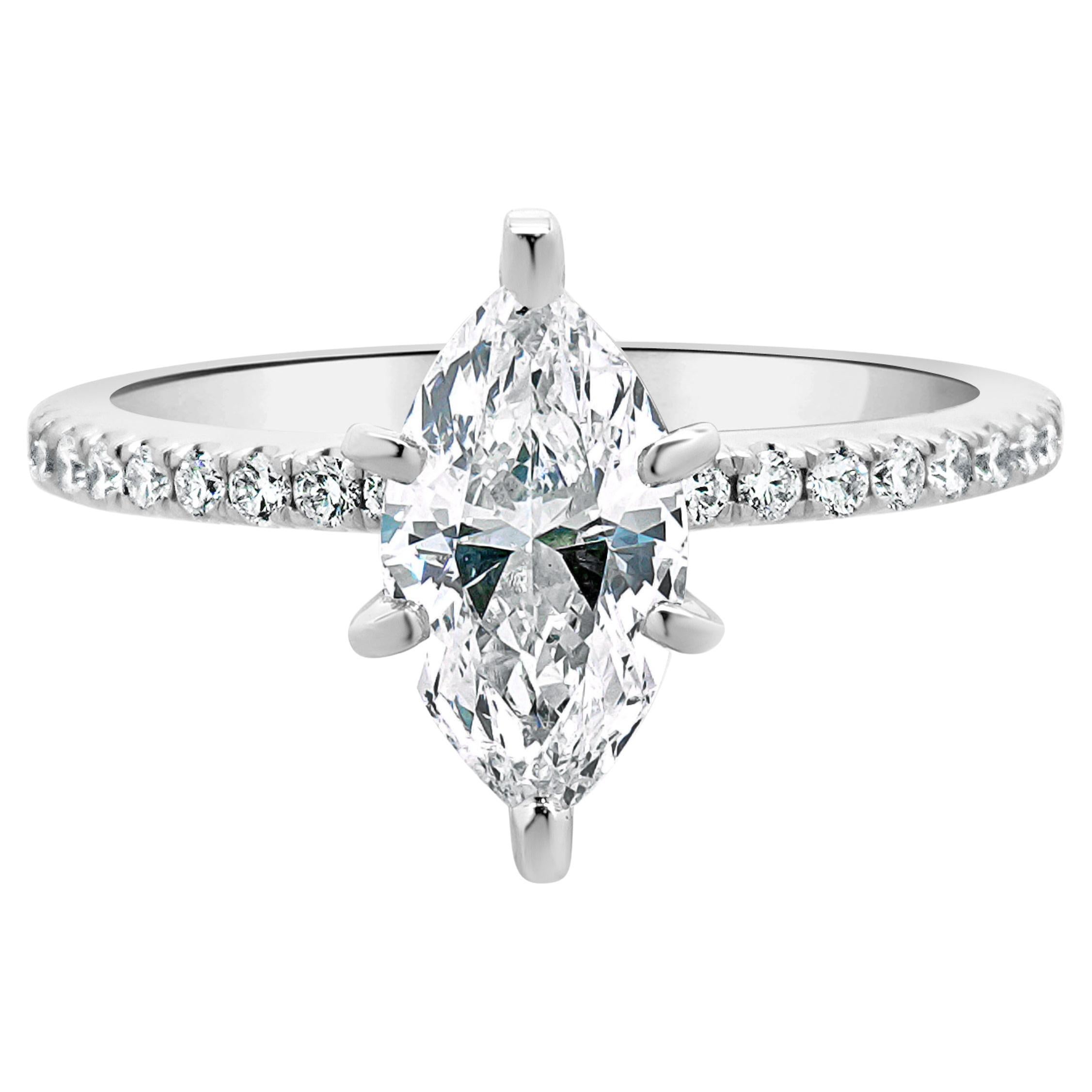 14 Karat White Gold Marquise Cut Diamond Engagement Ring For Sale