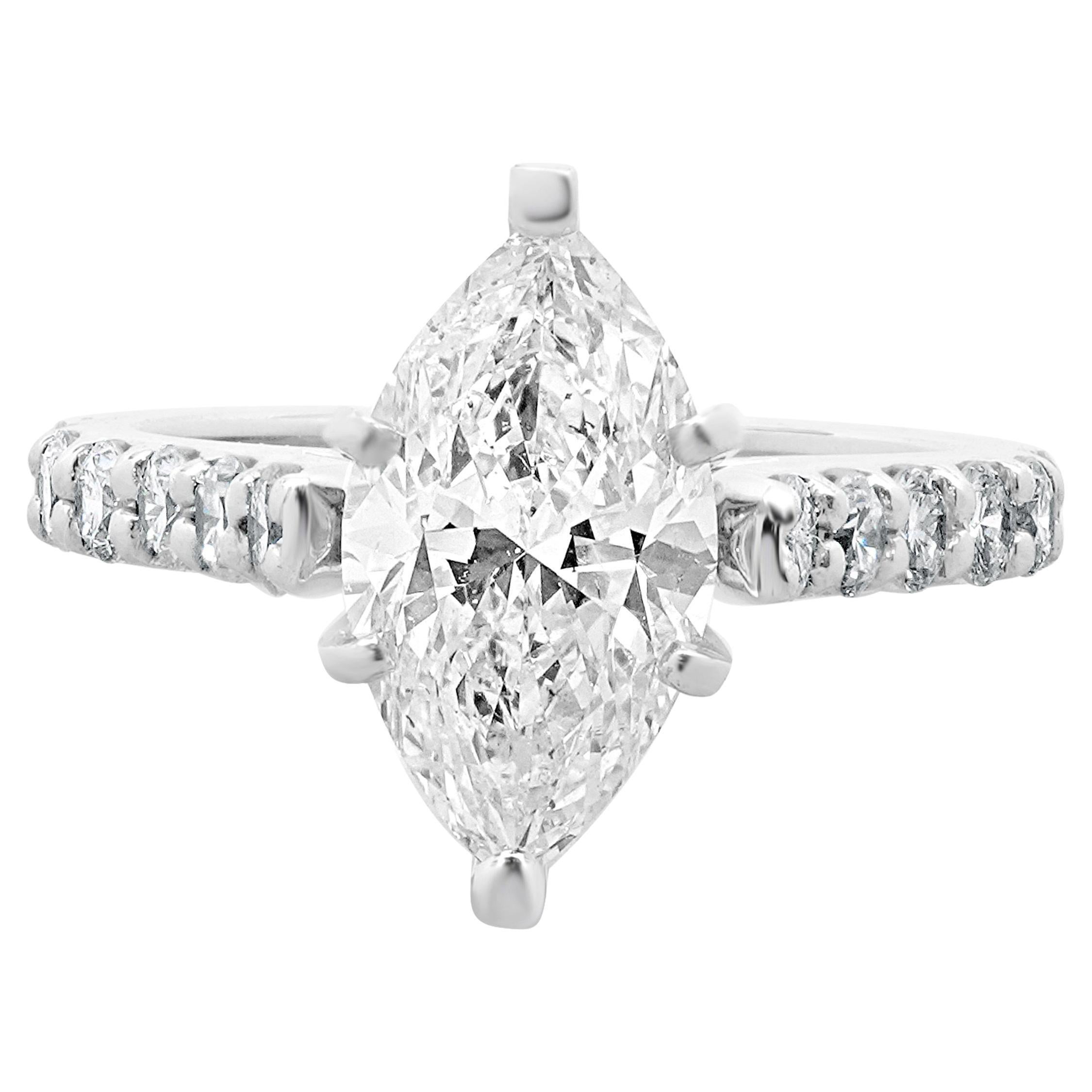 14 Karat White Gold Marquise Cut Diamond Engagement Ring For Sale