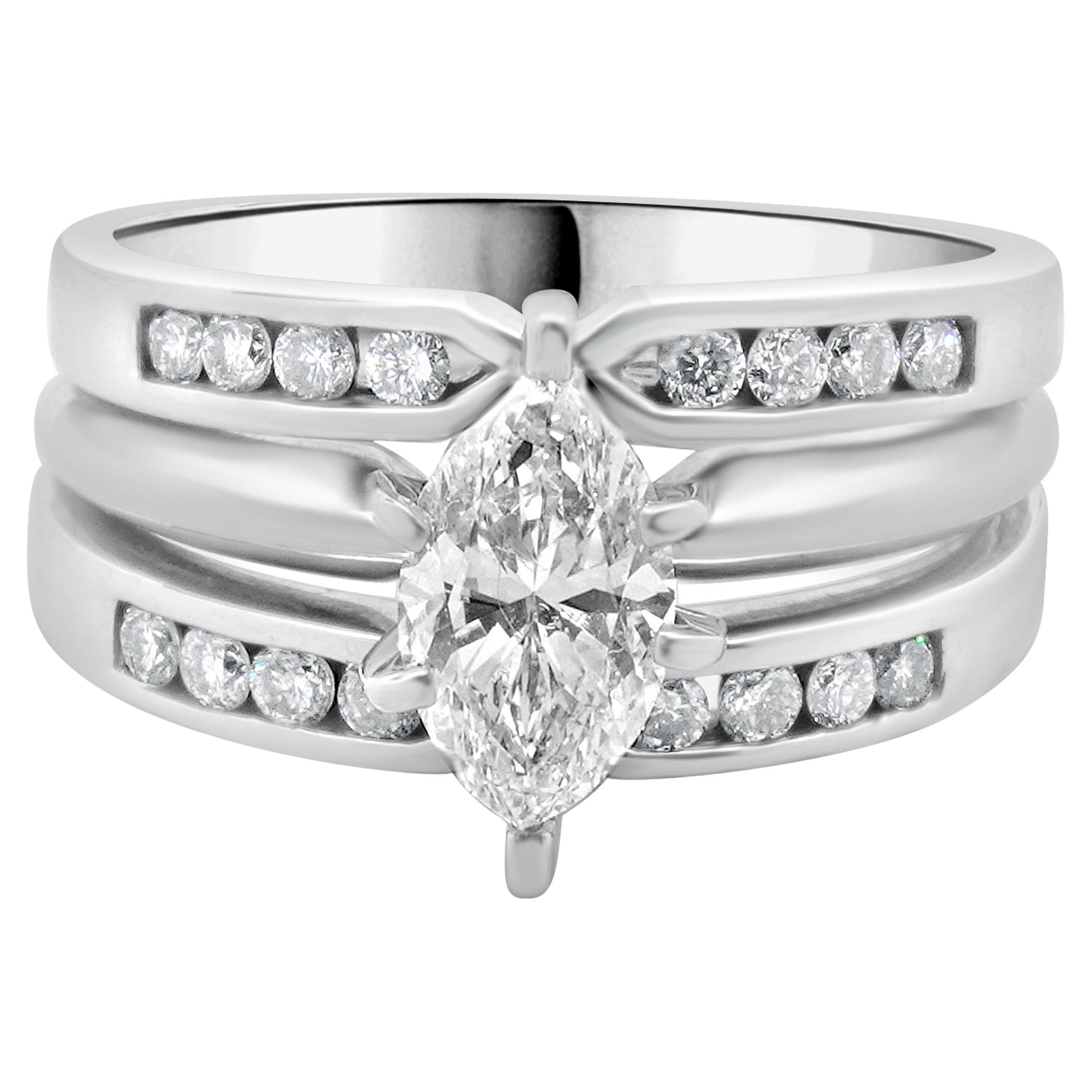 14 Karat White Gold Marquise Cut Diamond Engagement Ring