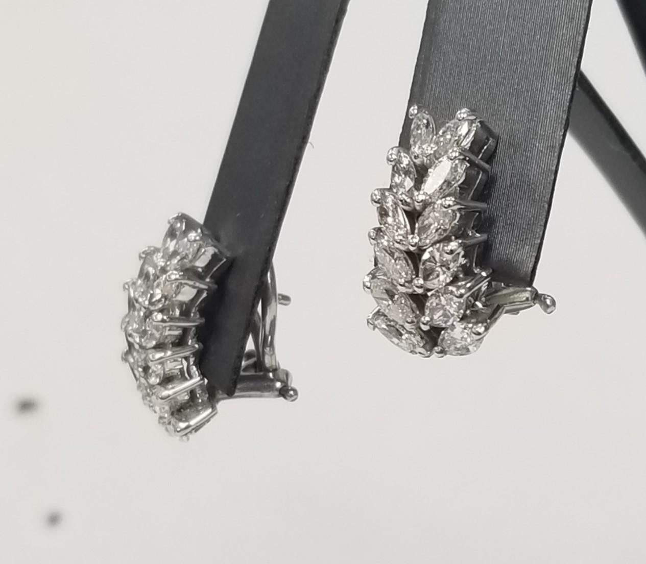 Contemporary 14 Karat White Gold Marquise Cut Diamond Hoop Earrings 2.00 For Sale