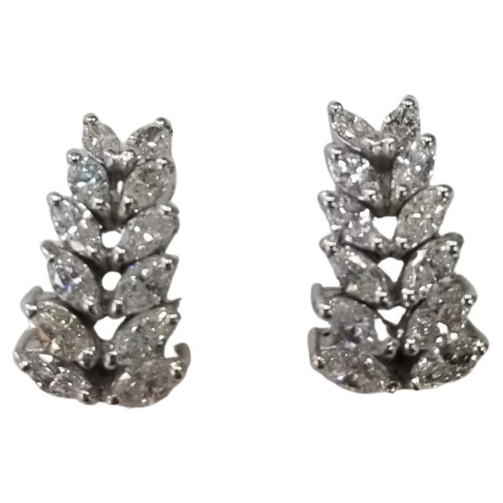 14 Karat White Gold Marquise Cut Diamond Hoop Earrings 2.00 For Sale