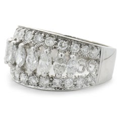 14 Karat White Gold Marquise Cut Three Row Diamond Cigar Band