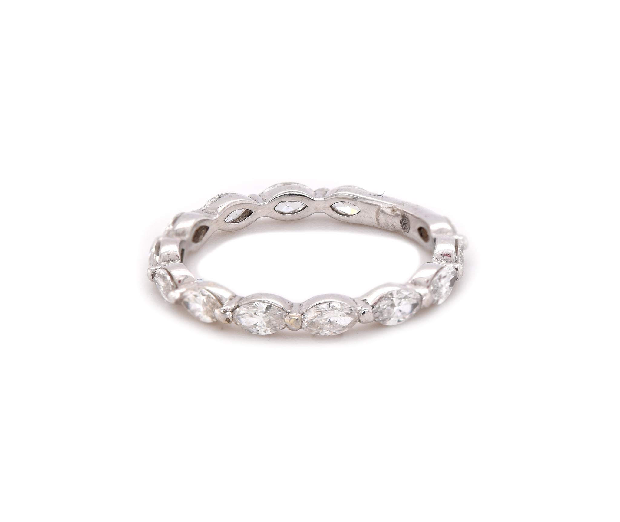 Marquise Cut 14 Karat White Gold Marquise Diamond Band For Sale