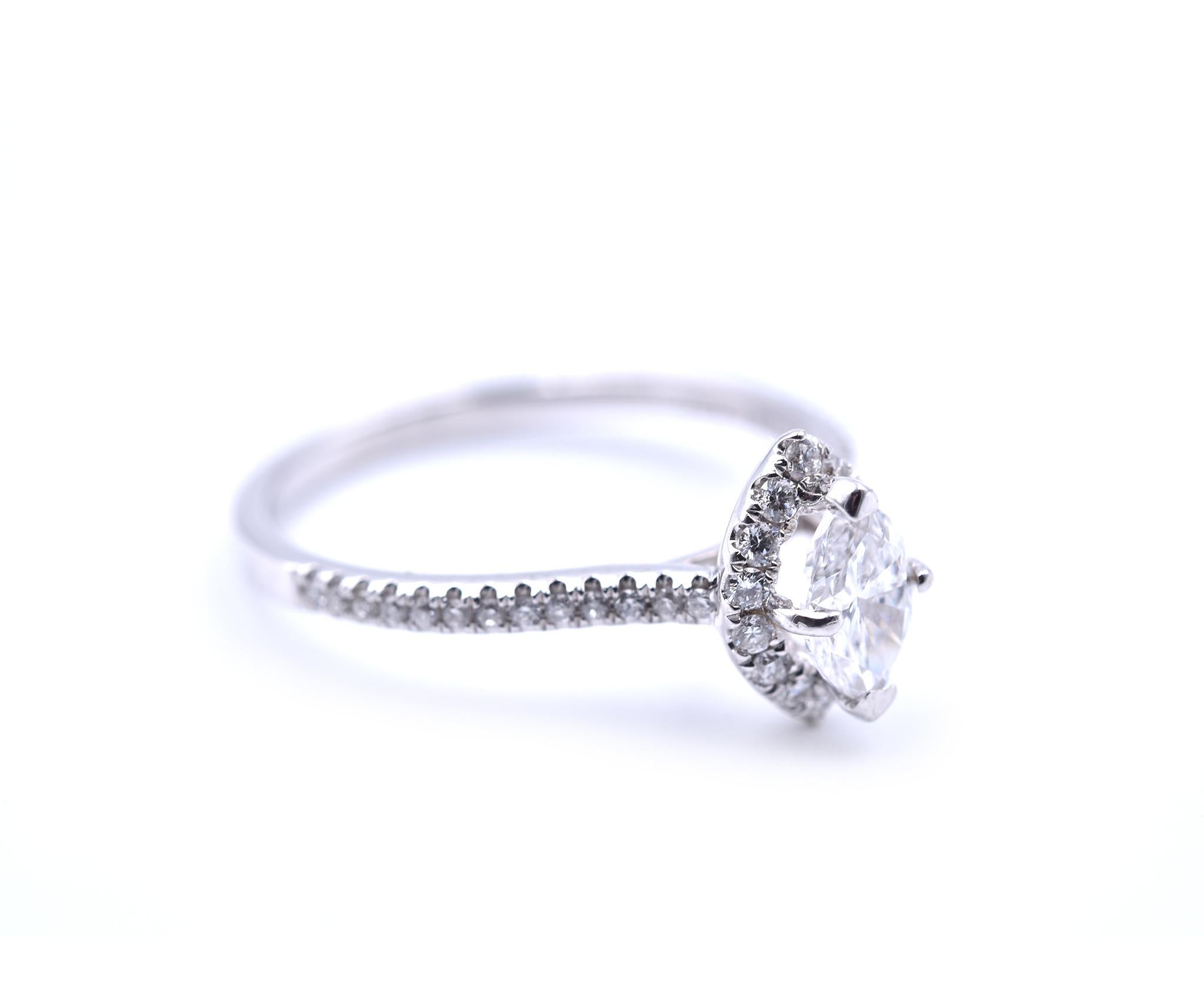 Designer: Venetti
Material: 14k white gold
Center Diamond: .47ct
Color: H
Clarity: SI1
Diamonds: 40 round brilliant cut = .23cttw
Color: H
Clarity: SI1
Ring Size: 6 (please allow two additional shipping days for sizing requests)
Dimensions: ring top