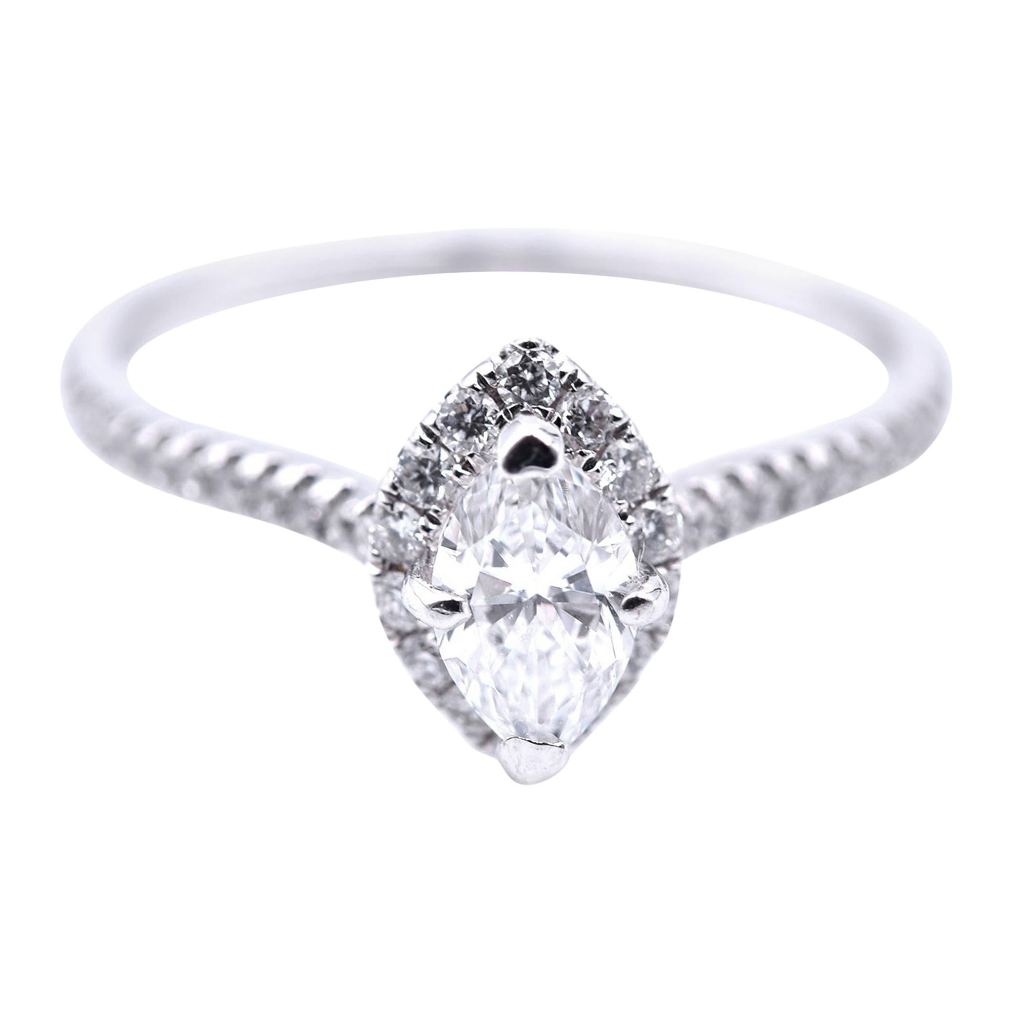 14 Karat White Gold Marquise Diamond Engagement Ring
