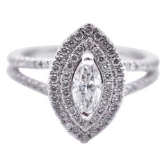 14 Karat White Gold Marquise Diamond Engagement Ring with Double Halo