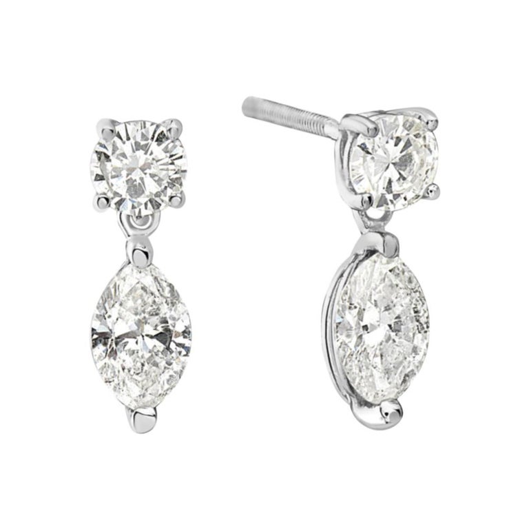 14 Karat White Gold Marquise Drop Dangle Earrings at 1stDibs