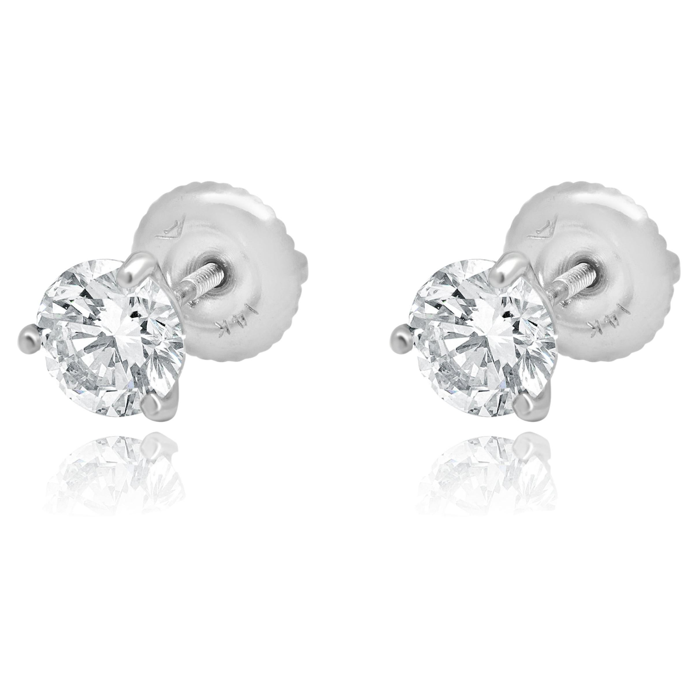 14 Karat White Gold Martini Diamond Earrings For Sale