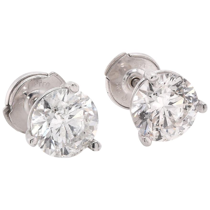 14 Karat White Gold Martini Set Diamond Earrings For Sale