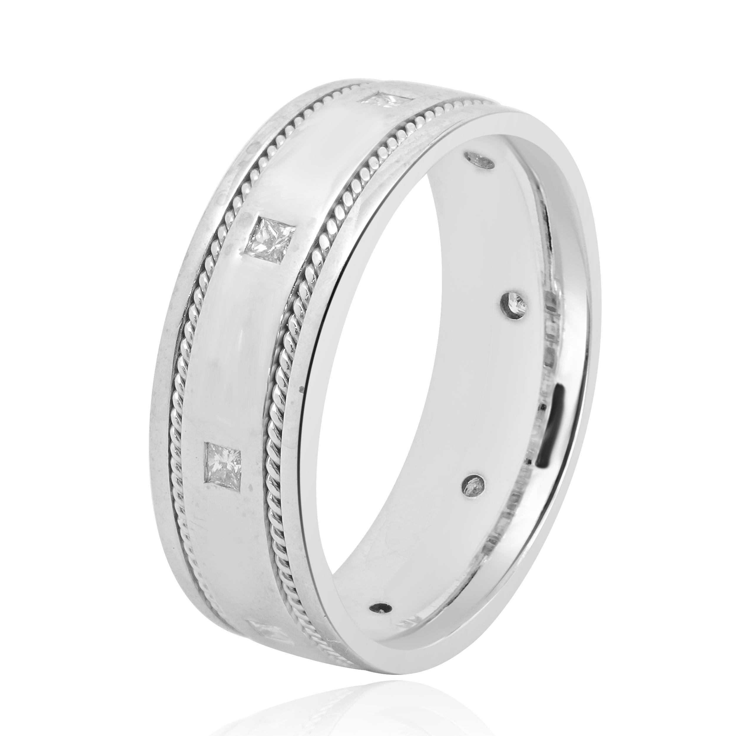 Taglio princess Fascia di diamanti da uomo in oro bianco 14 carati in vendita