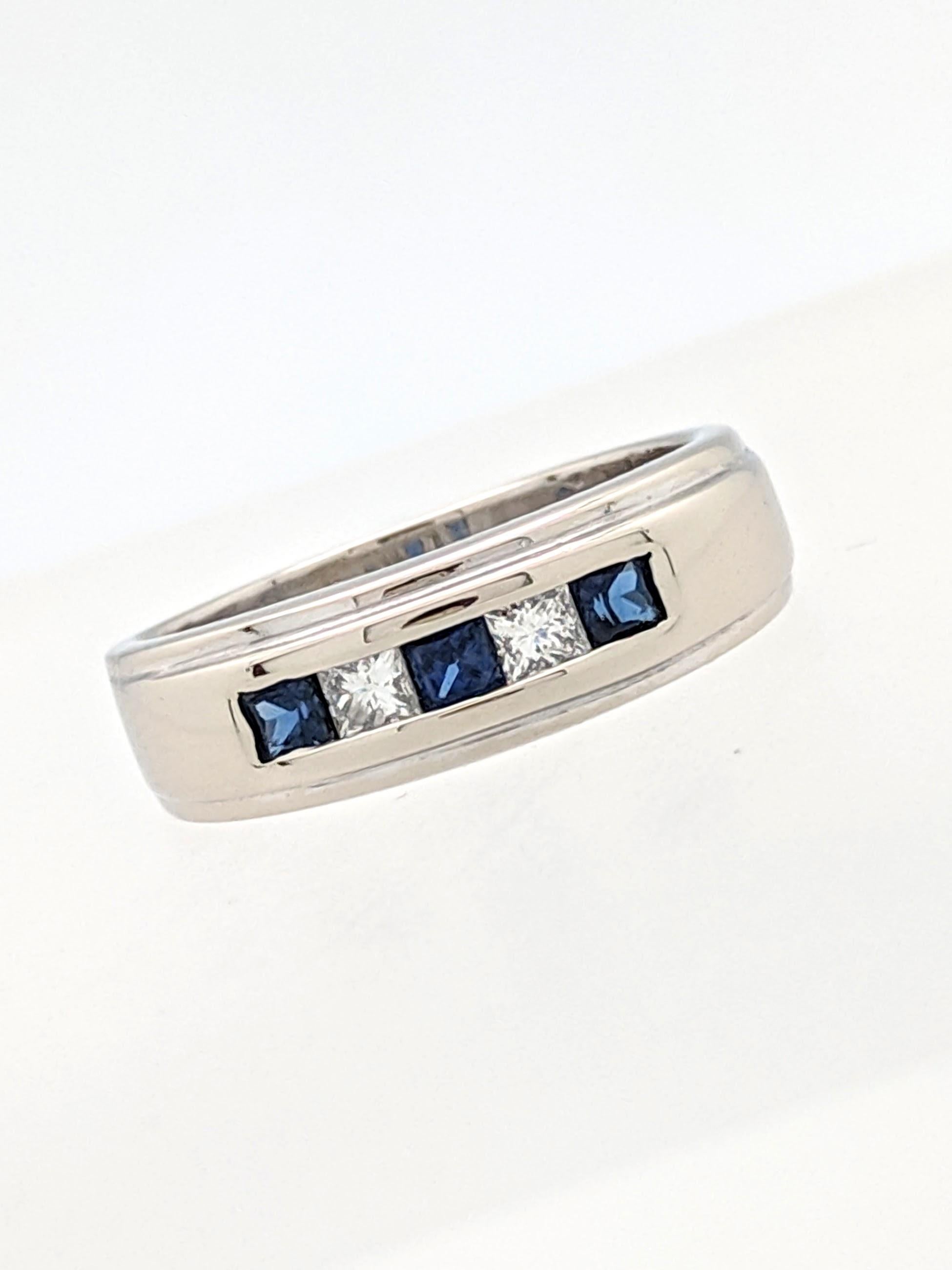 14k White Gold Men's 6mm Sapphire & Diamond Wedding Band 

You are viewing a Beautiful Men's Sapphire & Diamond Wedding Band.

This band is crafted from 14 white gold, measures 6mm in width and weighs 7.2 grams. It features (3) .10ct natural