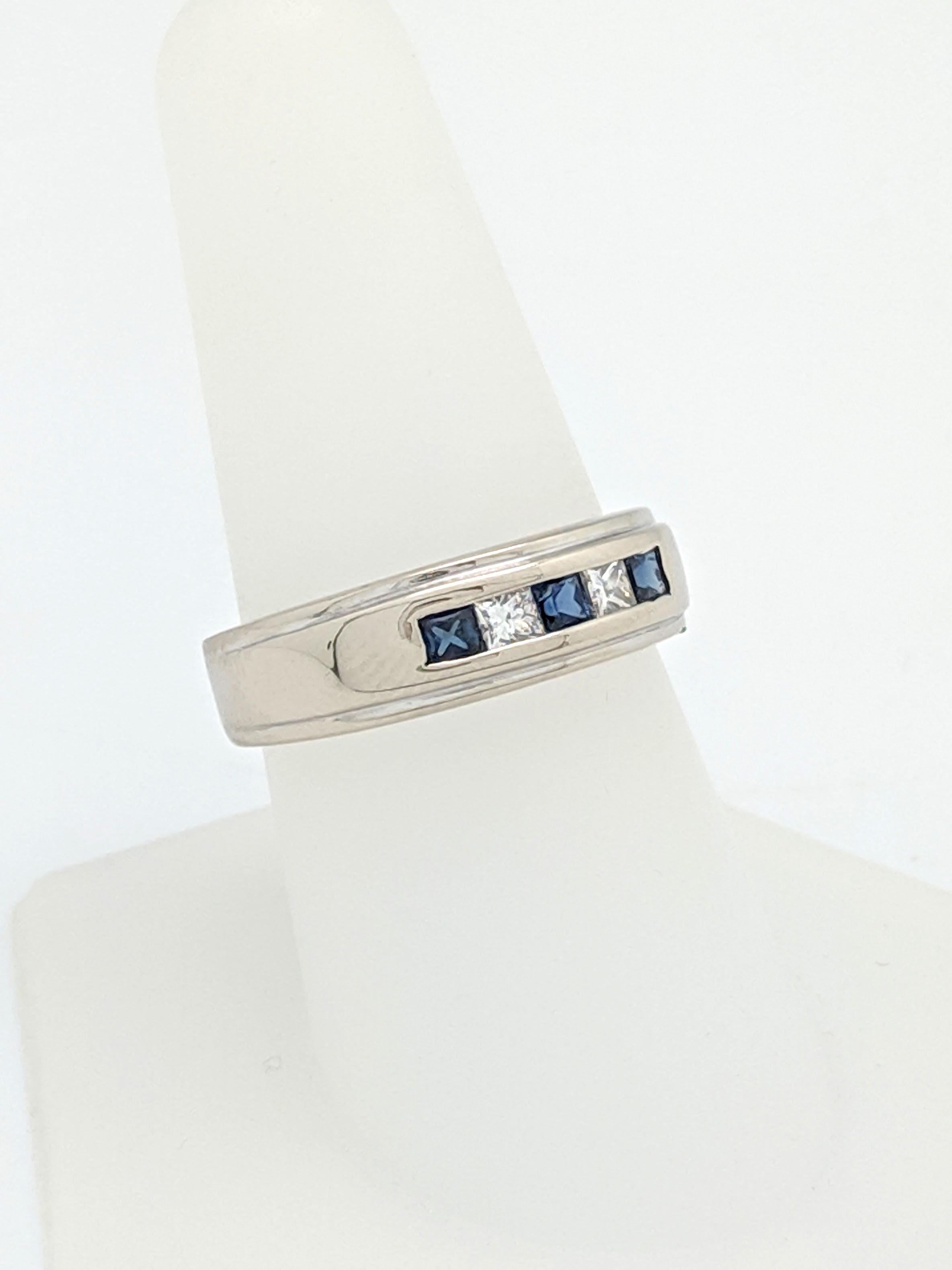 14 Karat White Gold Men's Sapphire and Diamond Wedding Band 2