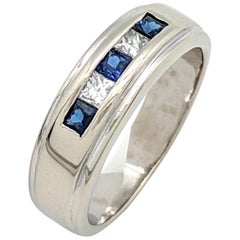14 Karat White Gold Men
s Sapphire and Diamond Wedding Band