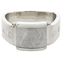 18 Karat White Gold Meteorite and Diamond Ring