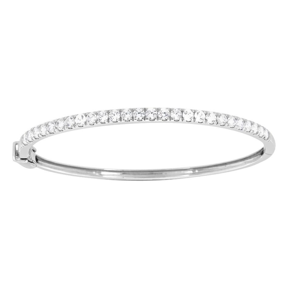 Bracelet jonc en or blanc 14 carats à micro-pinces avec diamants de 2 carats