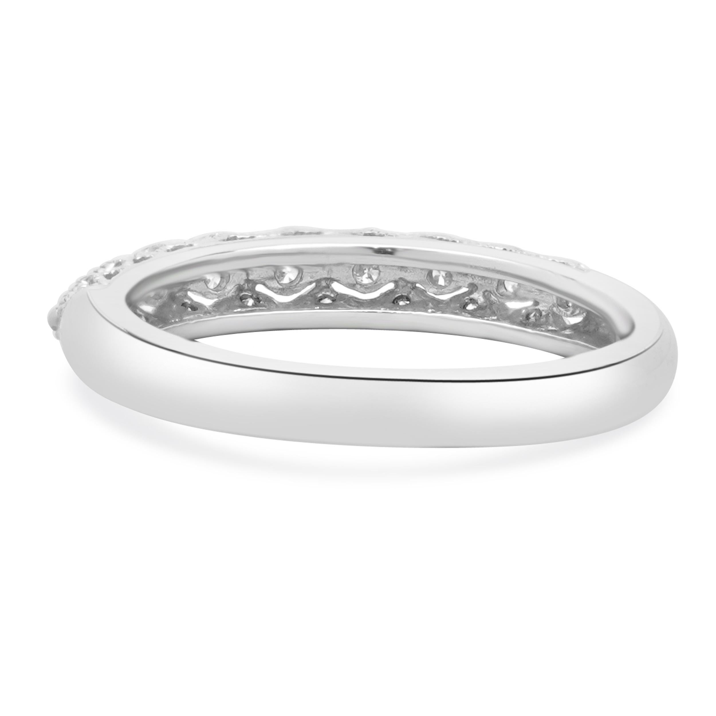 Round Cut 14 Karat White Gold Milgrain Diamond Band For Sale
