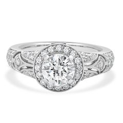Verlobungsring aus 14 Karat Weißgold mit rundem Milgrain-Diamant