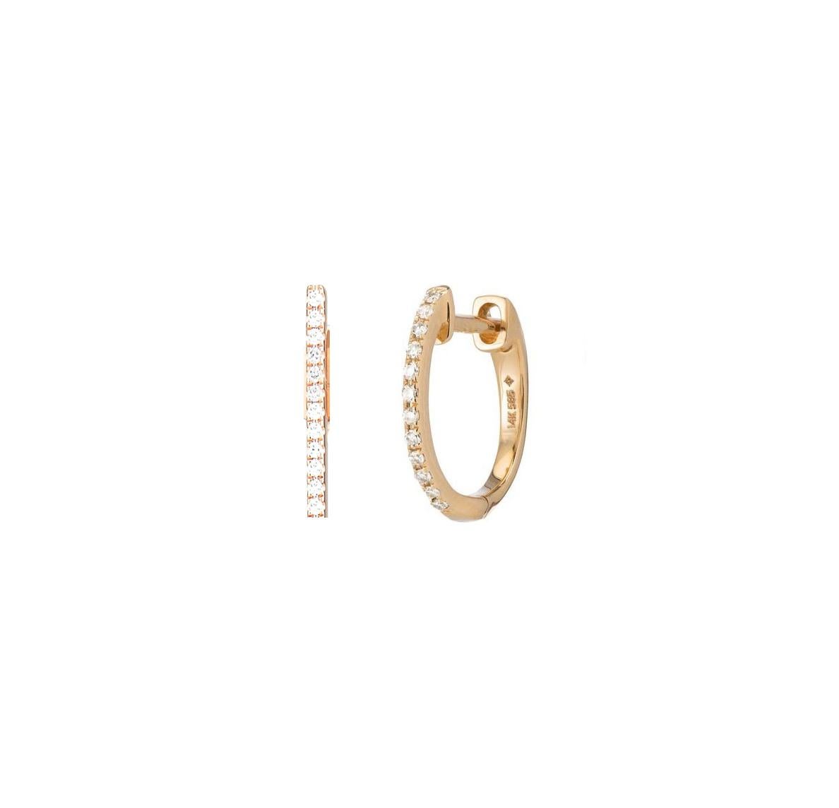 Women's or Men's 14 Karat White Gold Mini 0.06 Carat Round Diamond Hoop Earrings For Sale
