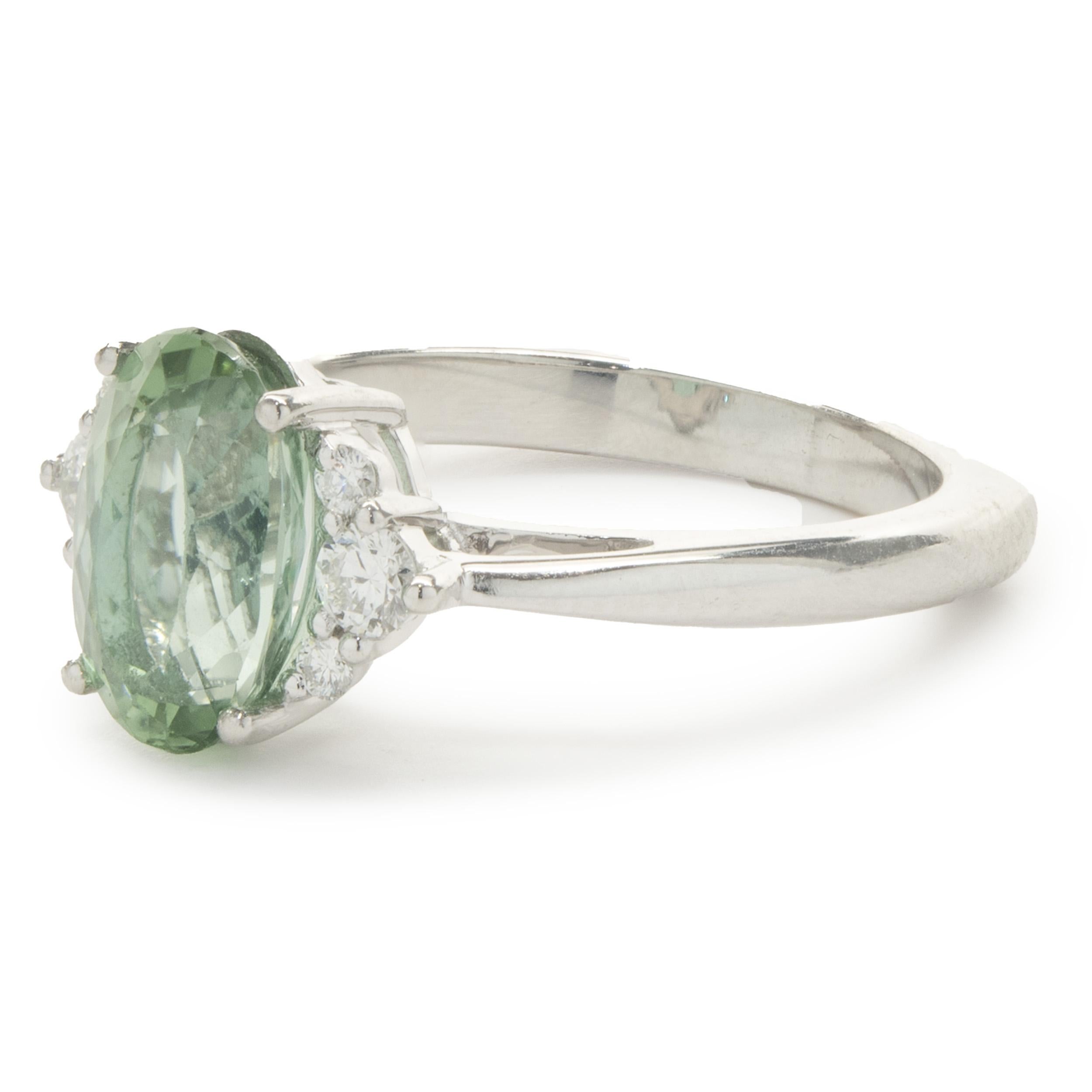 14 Karat White Gold Mint Green Tourmaline and Diamond Ring In Excellent Condition For Sale In Scottsdale, AZ