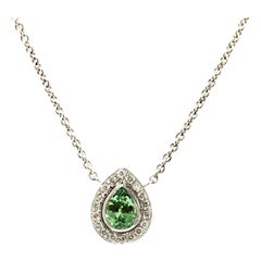 14 Karat White Gold Mint Tourmaline and Diamond Necklace