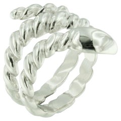14 Karat White Gold Modern Double Snake Made in Italy Cocktail Ring