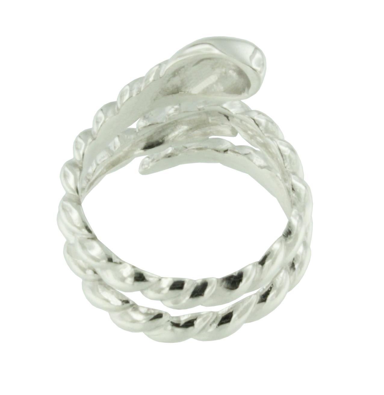 Women's or Men's 14 Karat White Gold Modern Double Snake Made in Italy Cocktail Ring For Sale