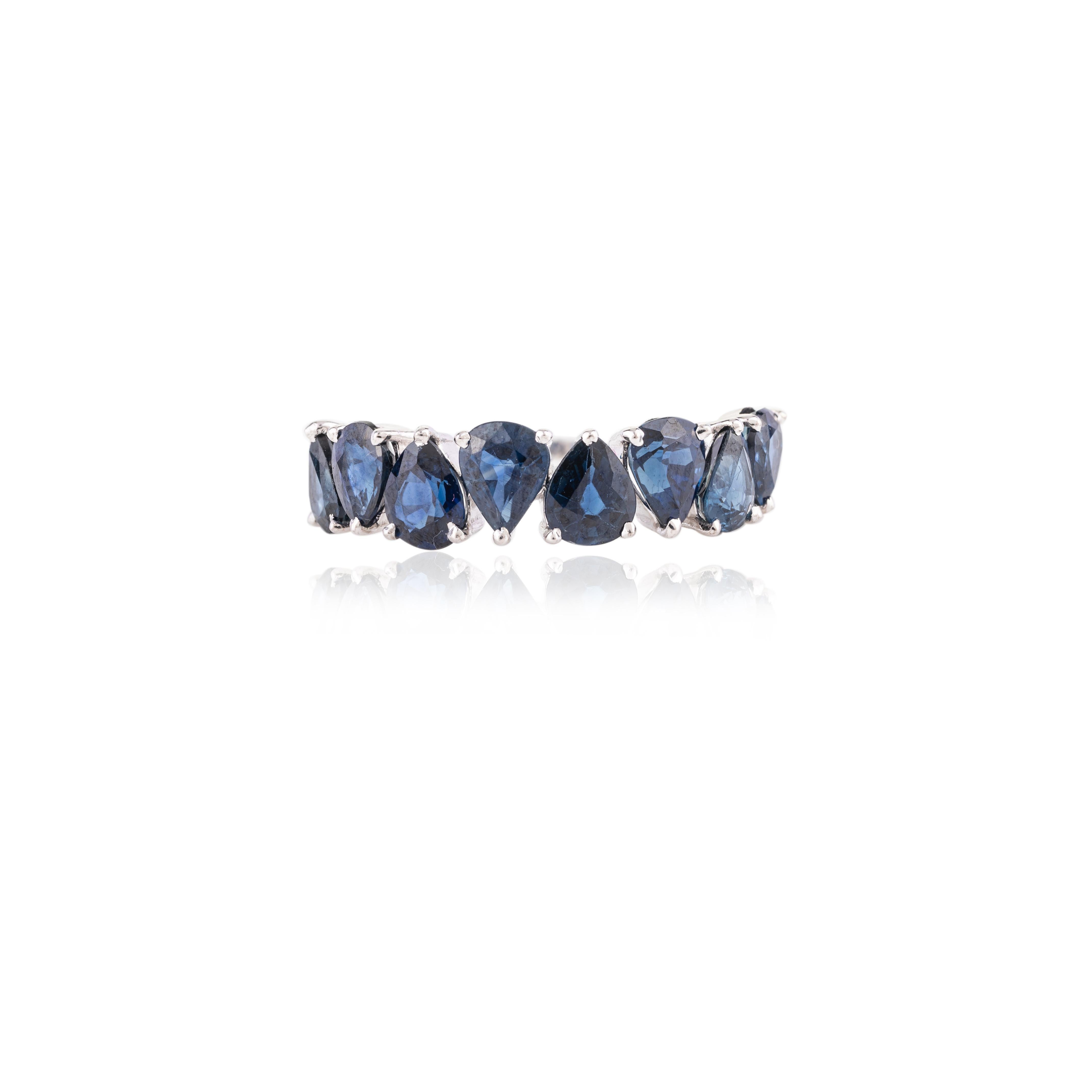 For Sale:  14 Karat White Gold Modern Pear Cut Blue Sapphire Half Band Engagement Ring 3
