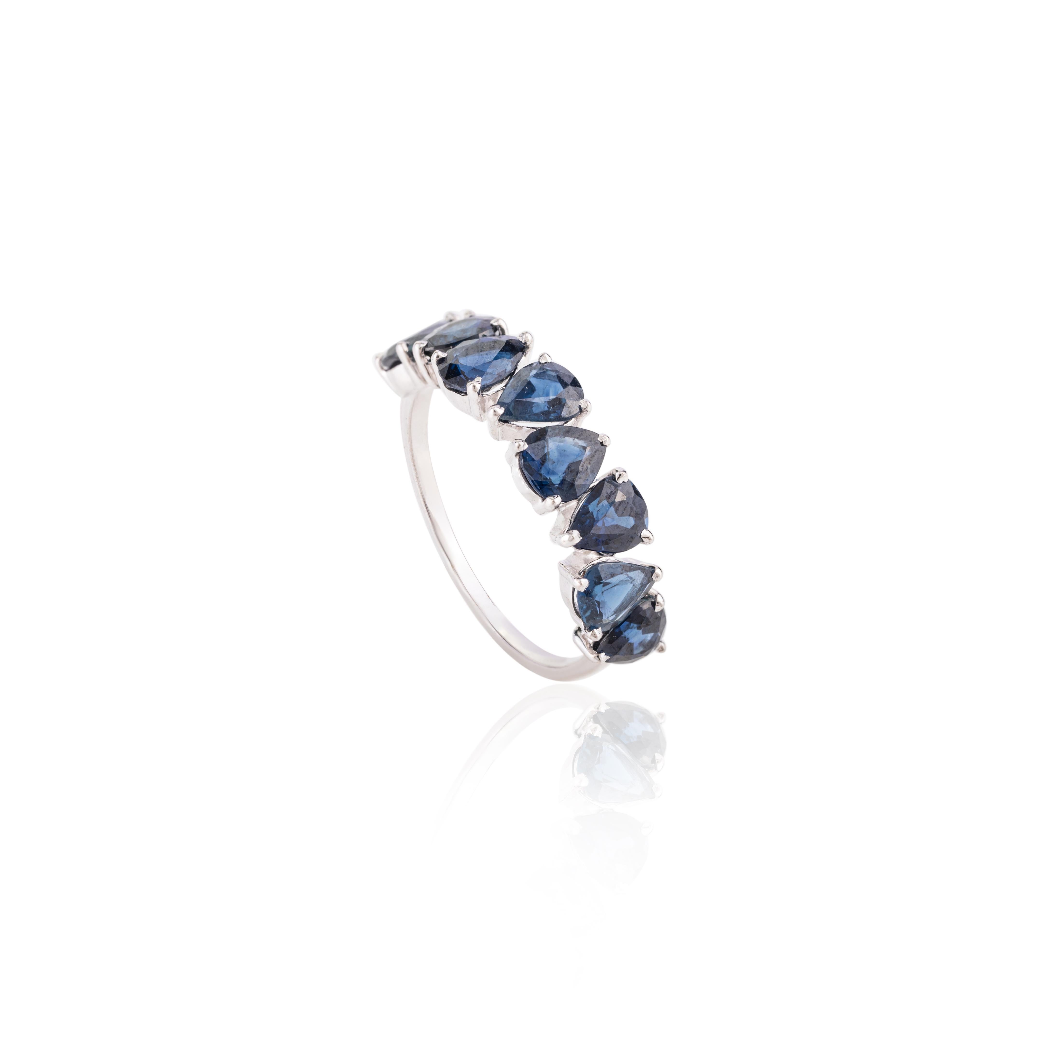 For Sale:  14 Karat White Gold Modern Pear Cut Blue Sapphire Half Band Engagement Ring 7