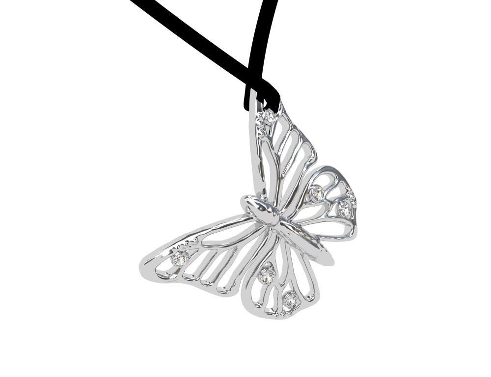 14 Karat White Gold Monarch Butterfly and GIA Diamonds Pendant Necklace For Sale 4