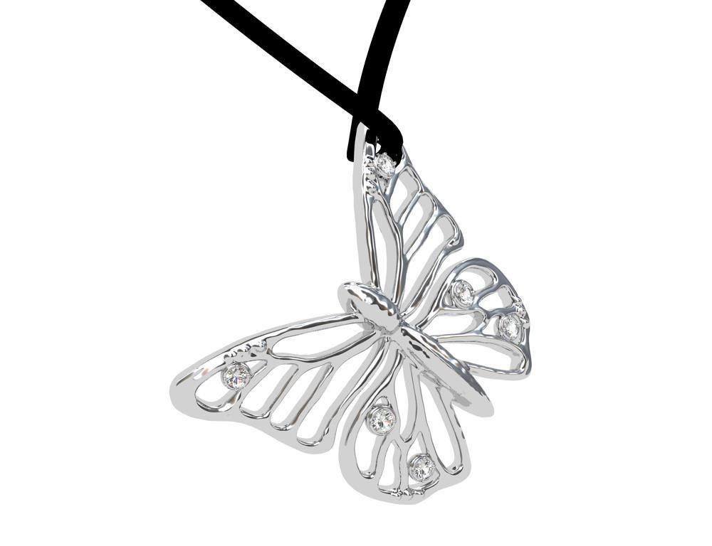 Collier pendentif papillon de 20 mm en or blanc 14 carats et diamants certifiés GIA en vente 3