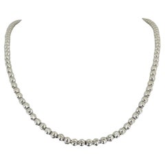 14 Karat White Gold Moon Cut Ball Bead Link Necklace Italy 