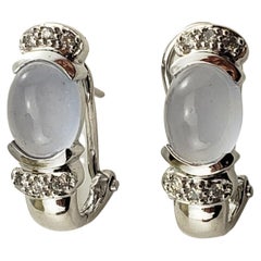 14 Karat White Gold Moonstone and Diamond Earrings