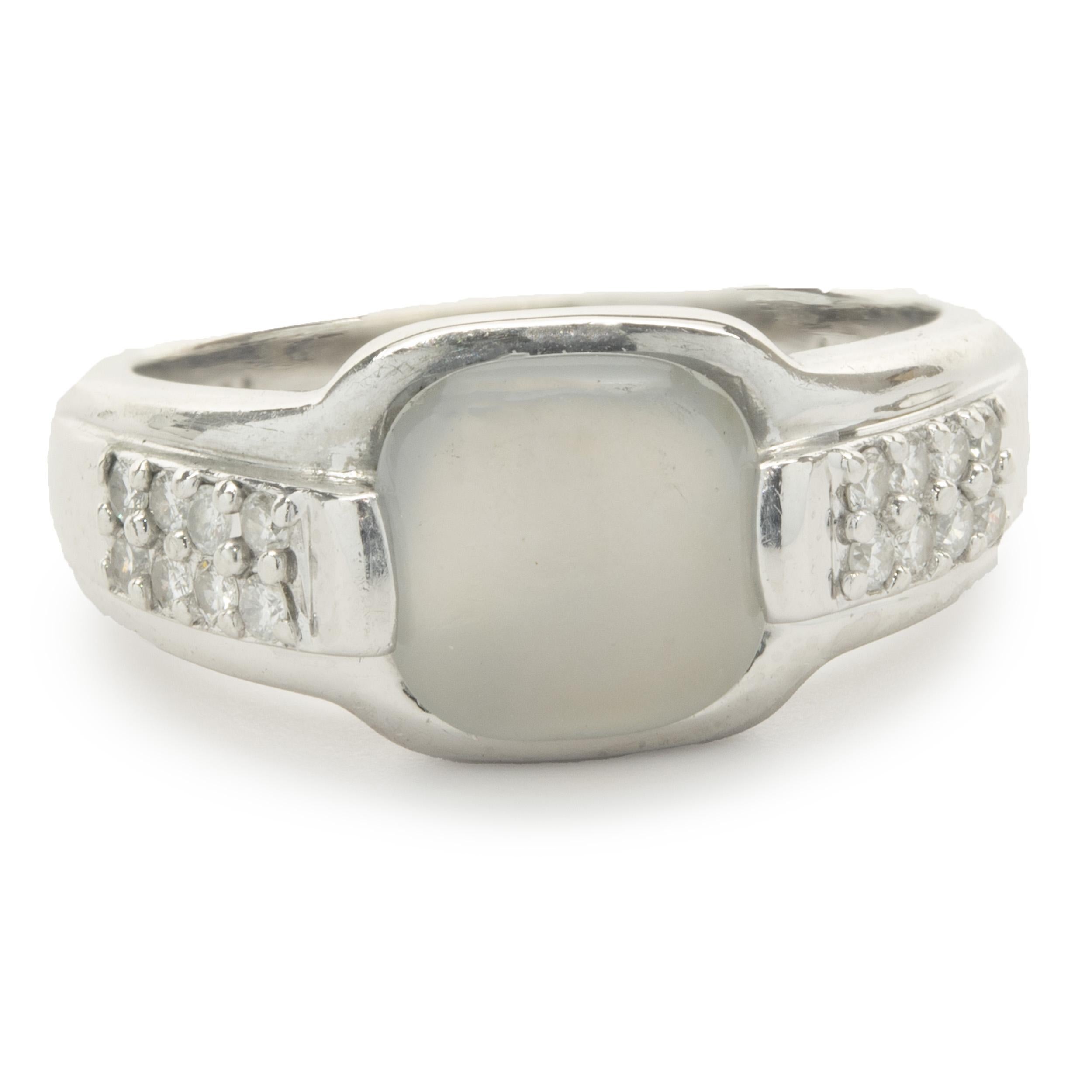 14 Karat White Gold Moonstone and Diamond Ring For Sale