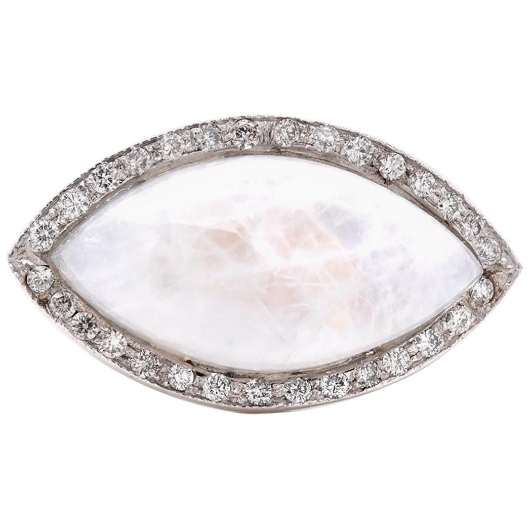 14 Karat White Gold Moonstone and Diamond Ring For Sale