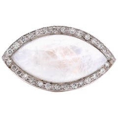 14 Karat White Gold Moonstone and Diamond Ring