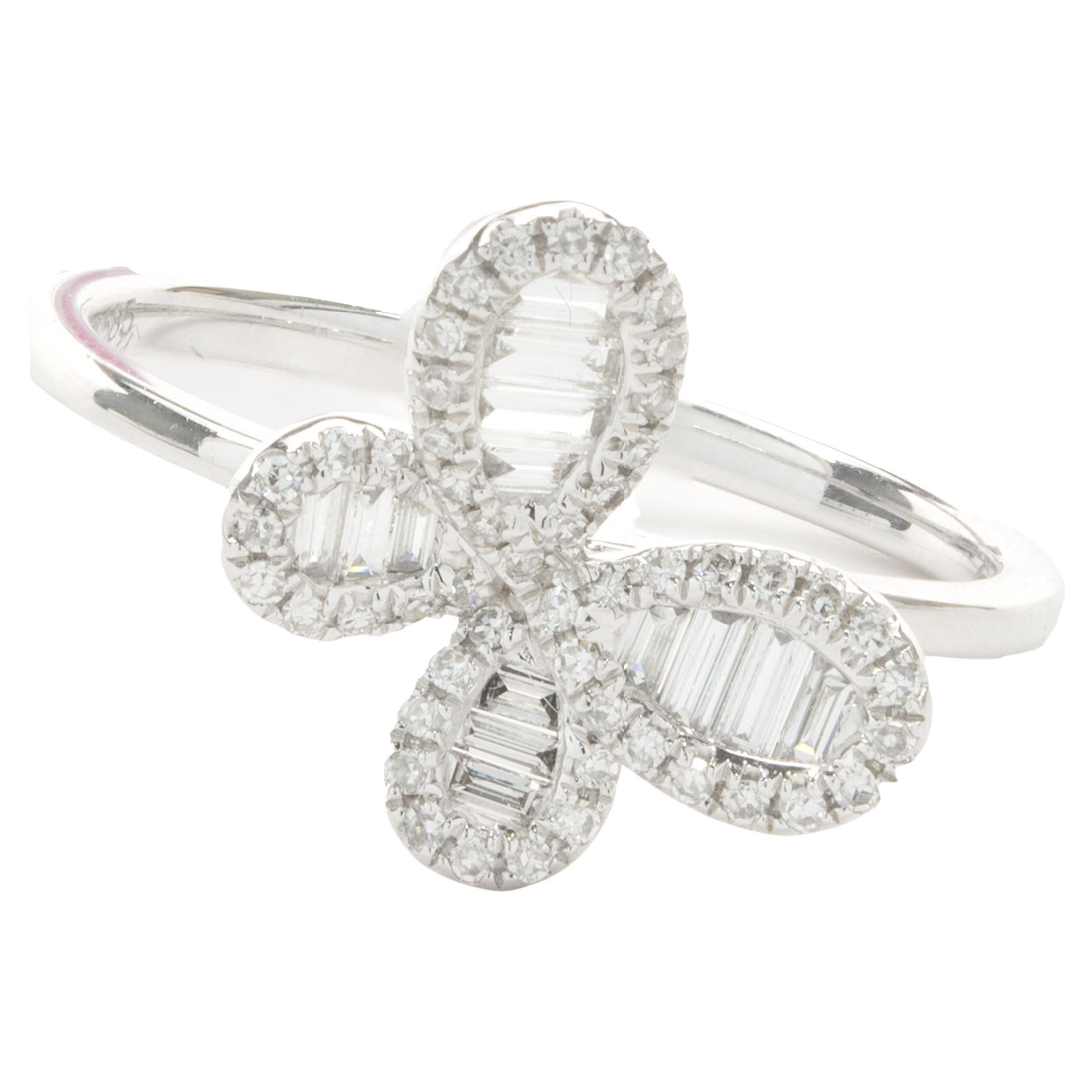 14 Karat White Gold Mosaic Set Diamond Butterfly Ring For Sale